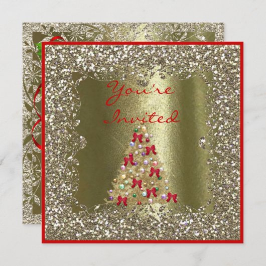 CHRISTMAS WEDDING CRYSTAL Gold Sparkle Invitation 招待状 (正面/裏面)