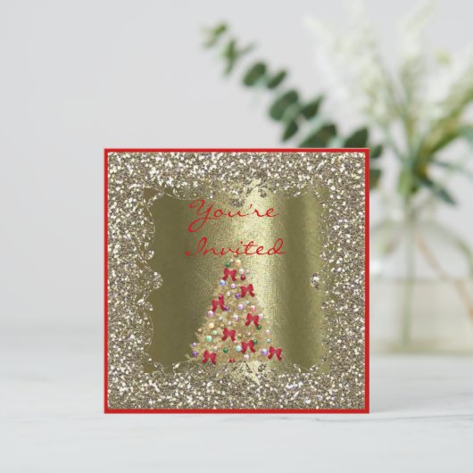 CHRISTMAS WEDDING CRYSTAL Gold Sparkle Invitation 招待状 (スタンド正面)