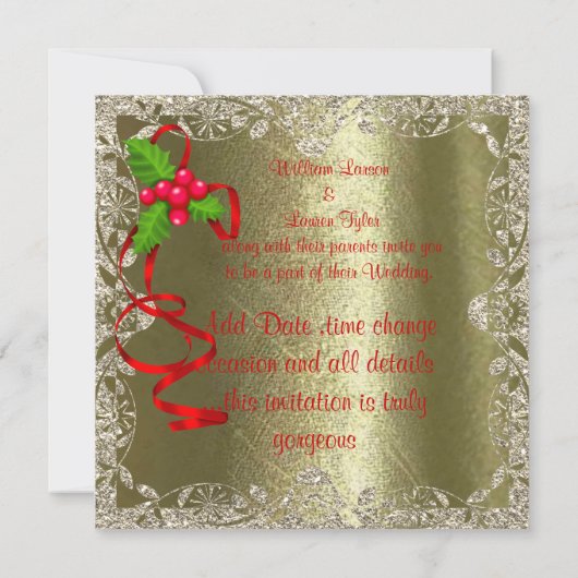 CHRISTMAS WEDDING CRYSTAL Gold Sparkle Invitation 招待状 (裏面)