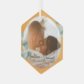 Christmas Wedding Keepsake Elegant Script photo ガラスオーナメント (正面左)