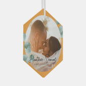 Christmas Wedding Keepsake Elegant Script photo ガラスオーナメント (正面右)