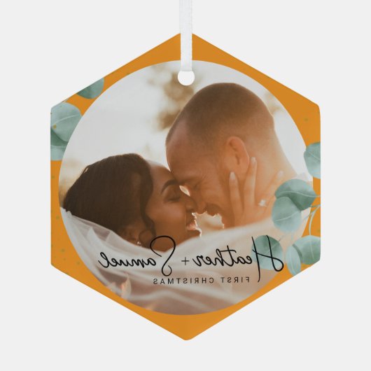 Christmas Wedding Keepsake Elegant Script photo ガラスオーナメント (裏面)