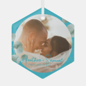 Christmas Wedding Keepsake Elegant Script photo ガラスオーナメント (正面)