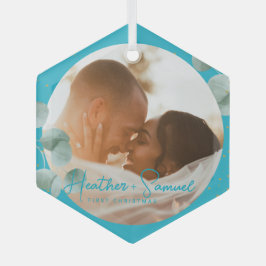 Christmas Wedding Keepsake Elegant Script photo ガラスオーナメント