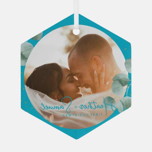 Christmas Wedding Keepsake Elegant Script photo ガラスオーナメント (裏面)