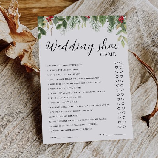 Christmas Wedding Shoe Game Template, Minimalist  招待状