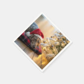 Christmas Weimaraner Dog By a Tree スタンダードカクテルナプキン (角)