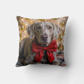 Christmas Weimaraner Dog With Red Bow クッション (裏面)