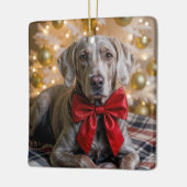 Christmas Weimaraner Dog With Red Bow セラミックオーナメント (左)