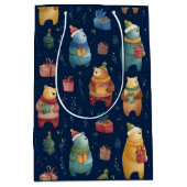 Christmas Whimsical Colorful Bears Gift Bag ミディアムペーパーバッグ (正面)