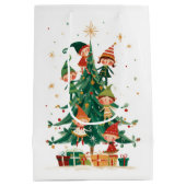 Christmas Whimsical Elves Decorating Tree Gift Bag ミディアムペーパーバッグ (裏面)