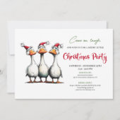 Christmas Whimsical Geese Funny Minimalist Party  招待状 (正面)