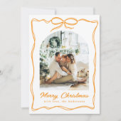 Christmas Whimsical Photo Hand-Drawn Bow Ribbon シーズンカード (正面)