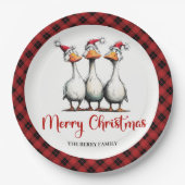 Christmas Whimsical Silly Geese Funny Party Plates ペーパープレート (正面)