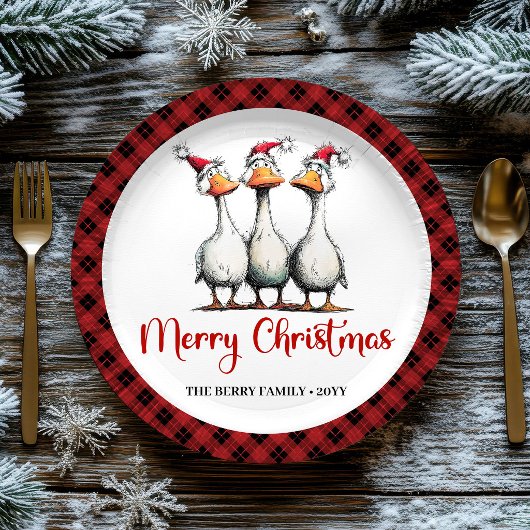 Christmas Whimsical Silly Geese Funny Party Plates ペーパープレート