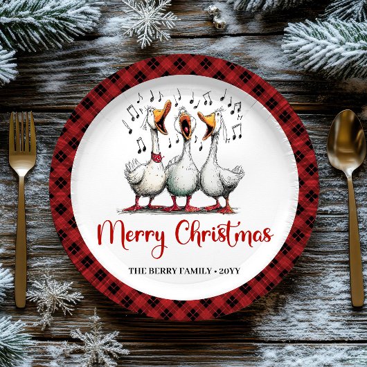 Christmas Whimsical Silly Geese Playful Plates Set ペーパープレート