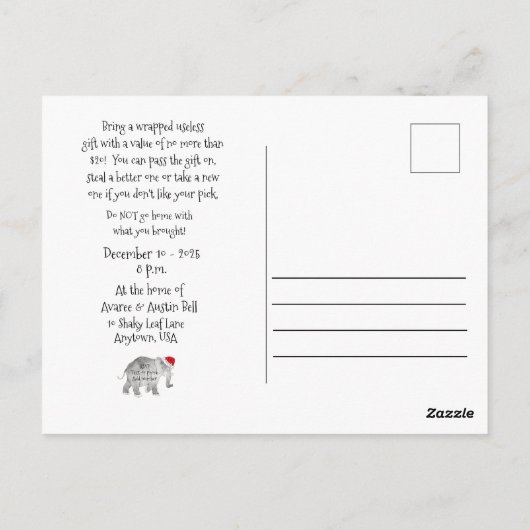 Christmas White Elephant Gift Exchange Party ポストカード (裏面)