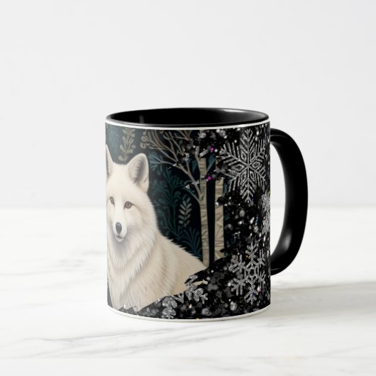 Christmas white fox white wolf sparkling snowflake マグカップ (正面右)