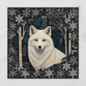 Christmas white fox white wolf sparkling snowflake 招待状 (正面)