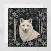 Christmas white fox white wolf sparkling snowflake 招待状 (正面/裏面)