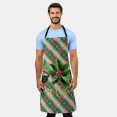 Christmas White Gold Plaid With Wreath エプロン (着用した状態)