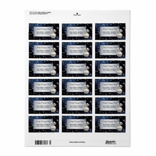 Christmas White Ornament Navy Blue Holidays ラベル (フルシート)