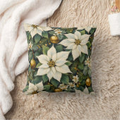 Christmas White Poinsettia Pillow クッション (ブランケット)