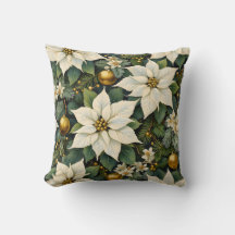 Christmas White Poinsettia Pillow