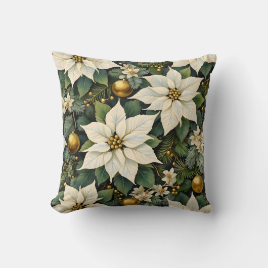 Christmas White Poinsettia Pillow クッション (正面)