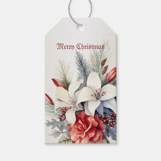 Christmas White Red Flowers Holidays Elegant ギフトタグ