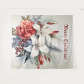 Christmas White Red Flowers Holidays Elegant タペストリー (正面(横))