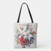 Christmas White Red Flowers Holidays Elegant トートバッグ (裏面)