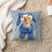 Christmas White Winter Goose With Blue Scarf クッション (ブランケット)