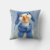 Christmas White Winter Goose With Blue Scarf クッション (裏面)