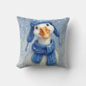 Christmas White Winter Goose With Blue Scarf クッション (正面)