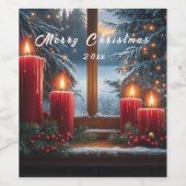 Christmas Window Red Candles Pine Trees Red Berry ワインラベル (シングルラベル)
