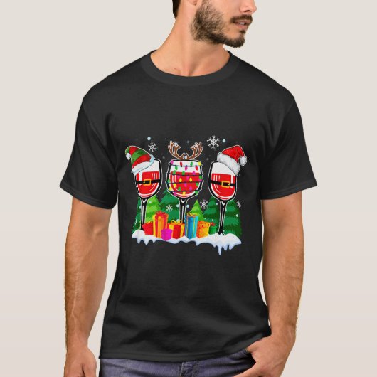 Christmas Wine - Funny Reindeer Santa Xmas Alcohol Tシャツ (正面)