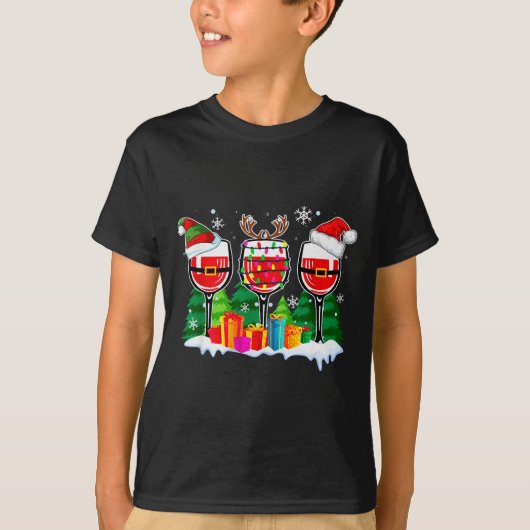 Christmas Wine - Funny Reindeer Santa Xmas Alcohol Tシャツ (正面)