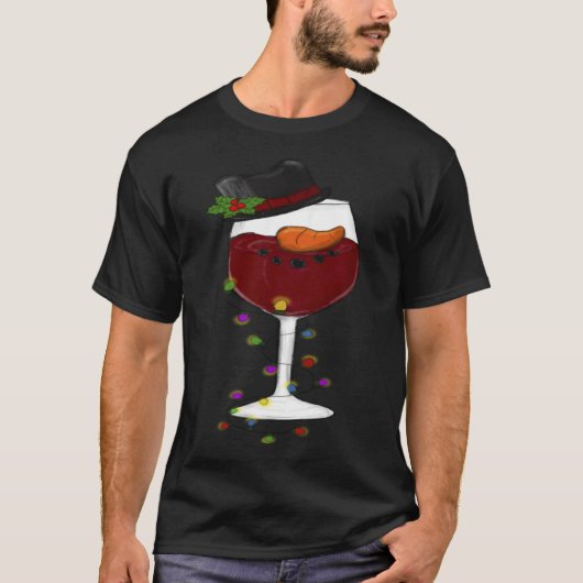 Christmas Wine Glass Santa Hat  Holiday Tシャツ (正面)