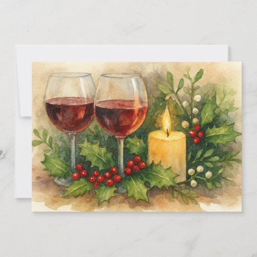 Christmas Wine Glasses Candle Holly & Mistletoe シーズンカード (正面)