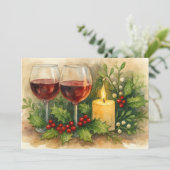 Christmas Wine Glasses Candle Holly & Mistletoe シーズンカード (スタンド正面)