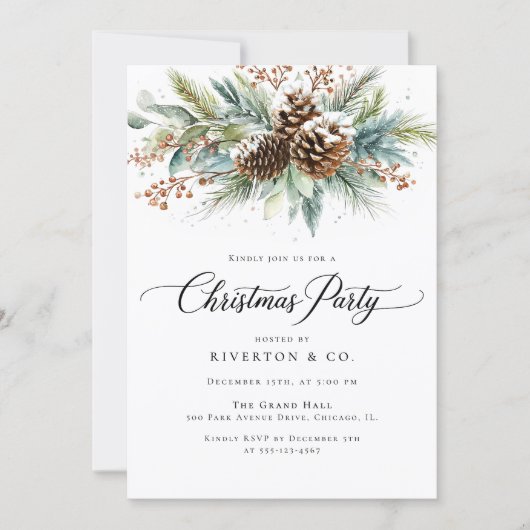 Christmas Winter Botanical Watercolor Party 招待状 (正面)