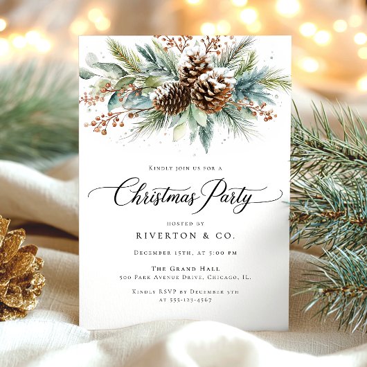 Christmas Winter Botanical Watercolor Party 招待状
