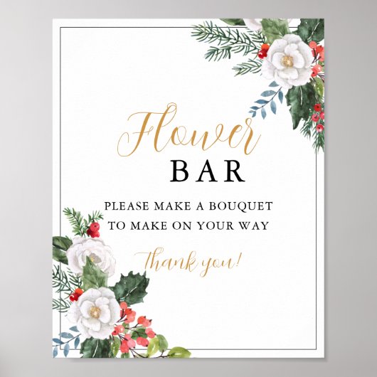 Christmas Winter Bridal Shower Flower Bar Sign ポスター (正面)