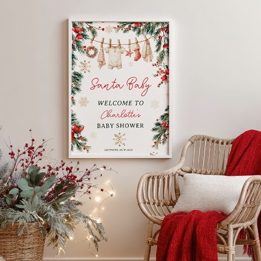  Christmas Winter Clothesline Santa Baby Shower ポスター