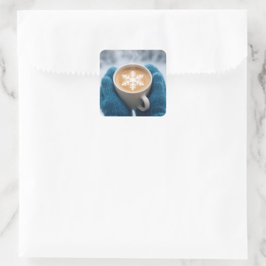 Christmas Winter Coffee With Mittens and Snowflake スクエアシール (バッグ)