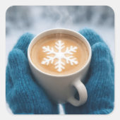 Christmas Winter Coffee With Mittens and Snowflake スクエアシール (正面)
