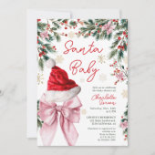 Christmas Winter Coquette Bow Santa Baby Shower 招待状 (正面)