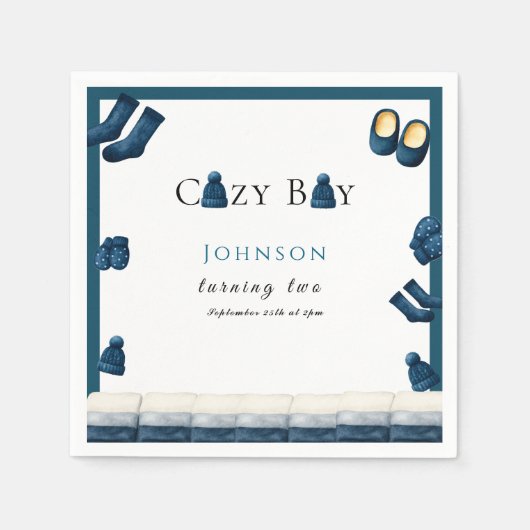 christmas winter cozy boy turning two スタンダードカクテルナプキン (正面)