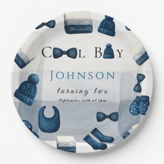  christmas winter cozy boy turning two ペーパープレート (正面)